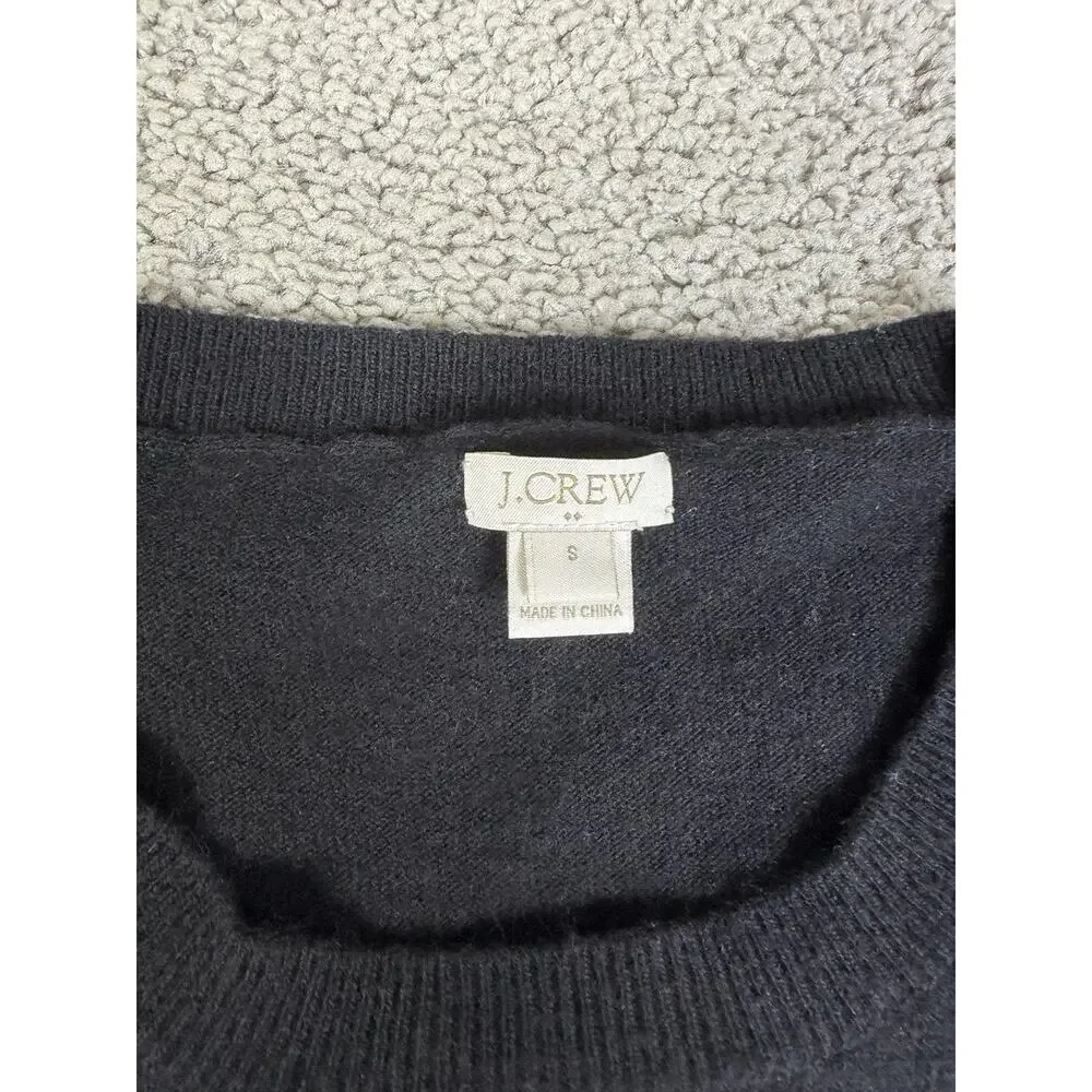 J.CREW Sweater Pullover Womens S Black Cotton Wool Nylon Lightweight Crewneck